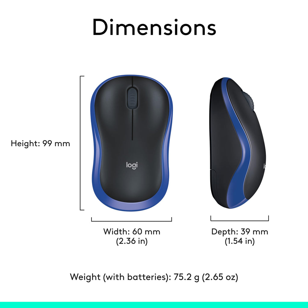 Logitech M185 Wireless Mouse, 2.4GHz with USB Mini Receiver, 12-Month Battery Life, 1000 DPI Optical Tracking, Ambidextrous, Compatible with PC, Mac, Laptop - Grey