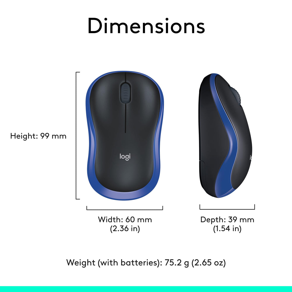 Logitech M185 Wireless Mouse, 2.4GHz with USB Mini Receiver, 12-Month Battery Life, 1000 DPI Optical Tracking, Ambidextrous, Compatible with PC, Mac, Laptop - Grey