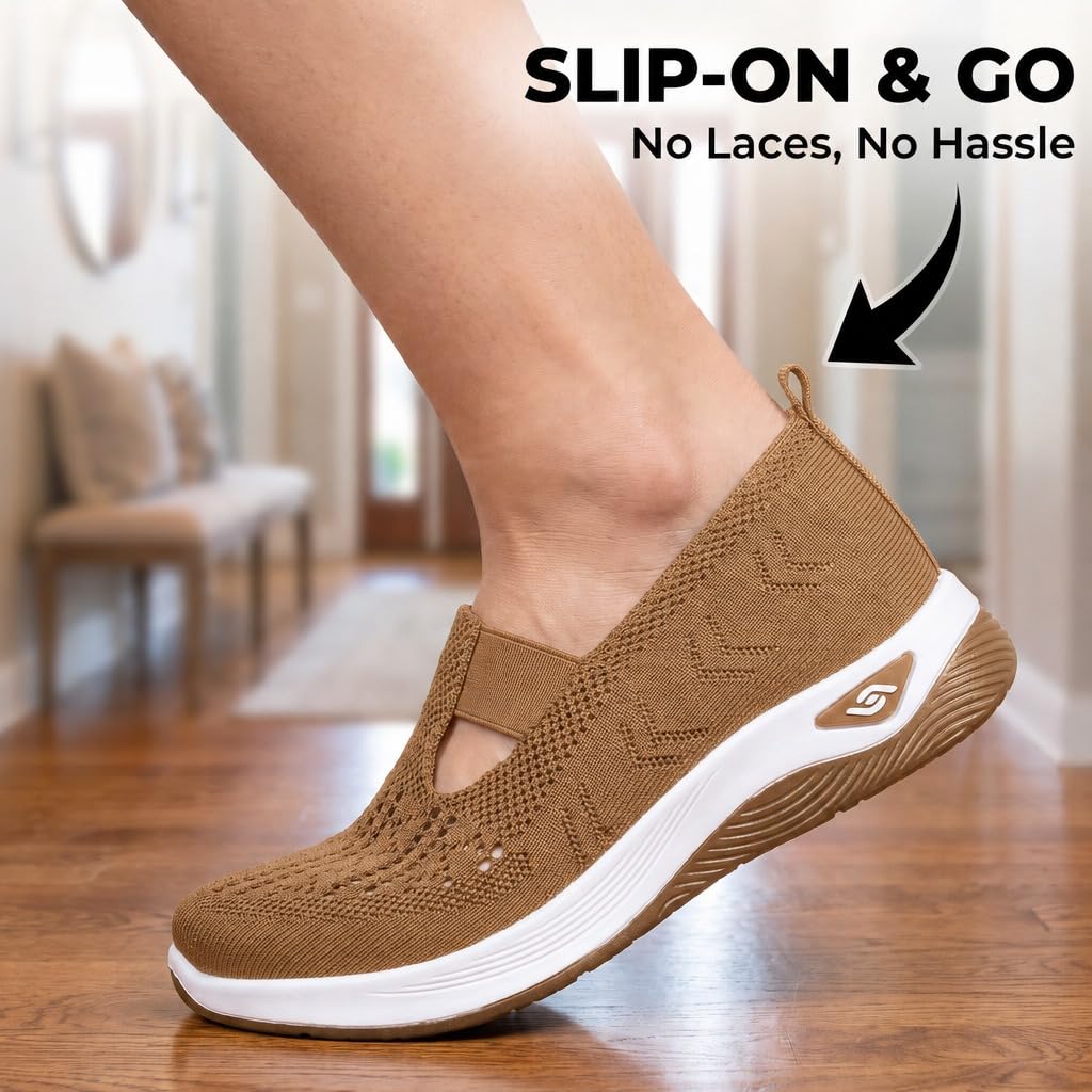 Women's Walking Shoes Comfortable Orthopedic Diabetic Shoes Soft Breathable Knitted Flats Arch Support for Indoor Outdoor