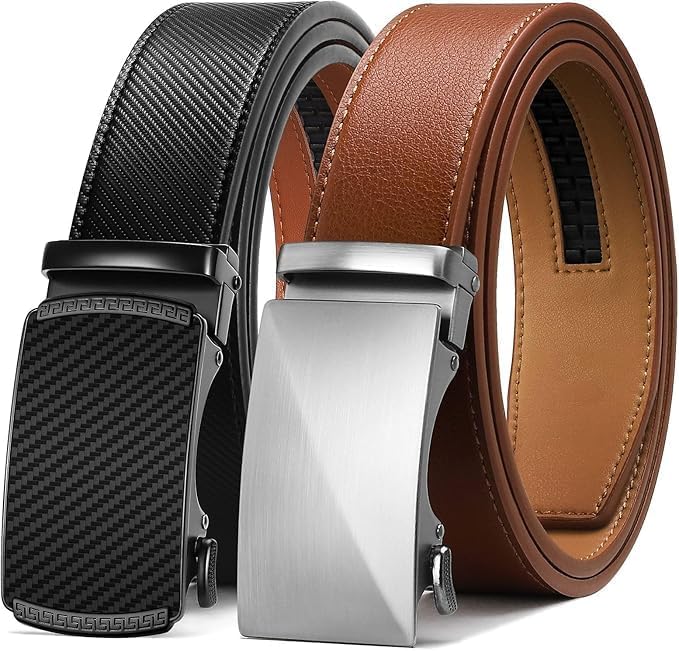 Ratchet Belt for Men - 2 Packs Leather Mens belt For Gift Men Dress and Casual,Trim to Fit