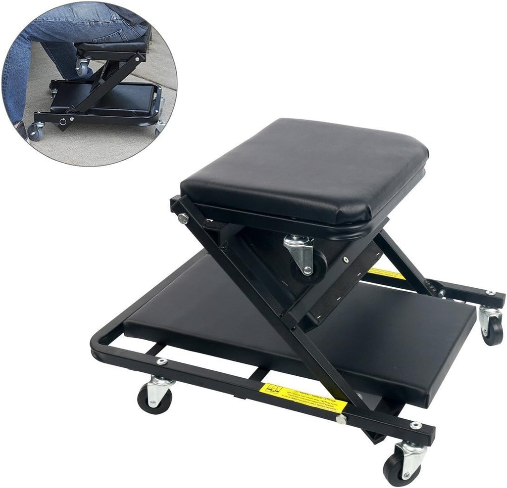 Workshop Creeper 2 in 1 Seat Stool Folding 40 Inch Wheeled 330lbs FreeTec