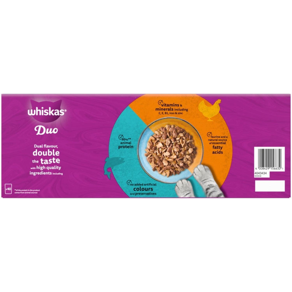 WHISKAS DUO Adult Wet Cat Food in Jelly 40x85g Surf & Turf