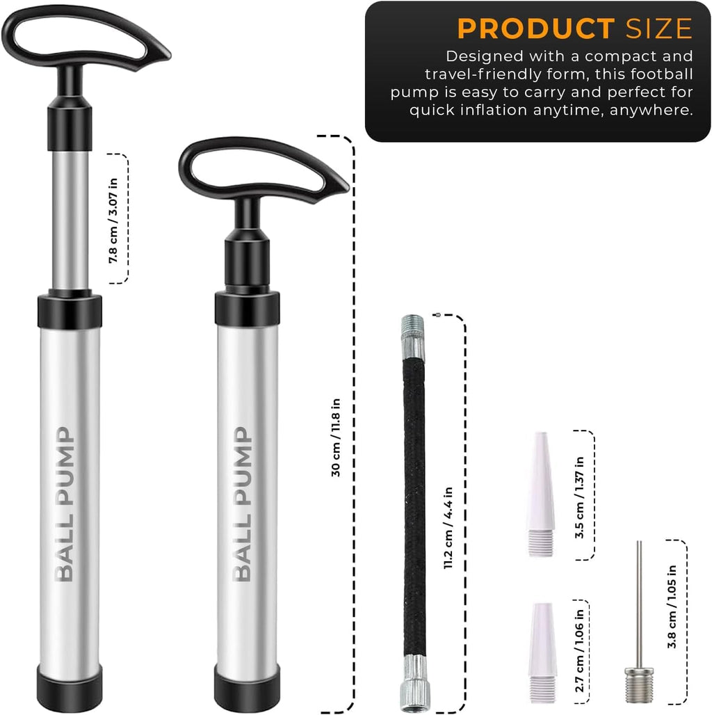 Active 100 Ball Pump with Needle - Football Pump with Nozzle & Extension Hose, for Basketball, Rugby Ball, Durable Aluminium-alloy Tube, Ergonomic Design, Fast Air Inflator