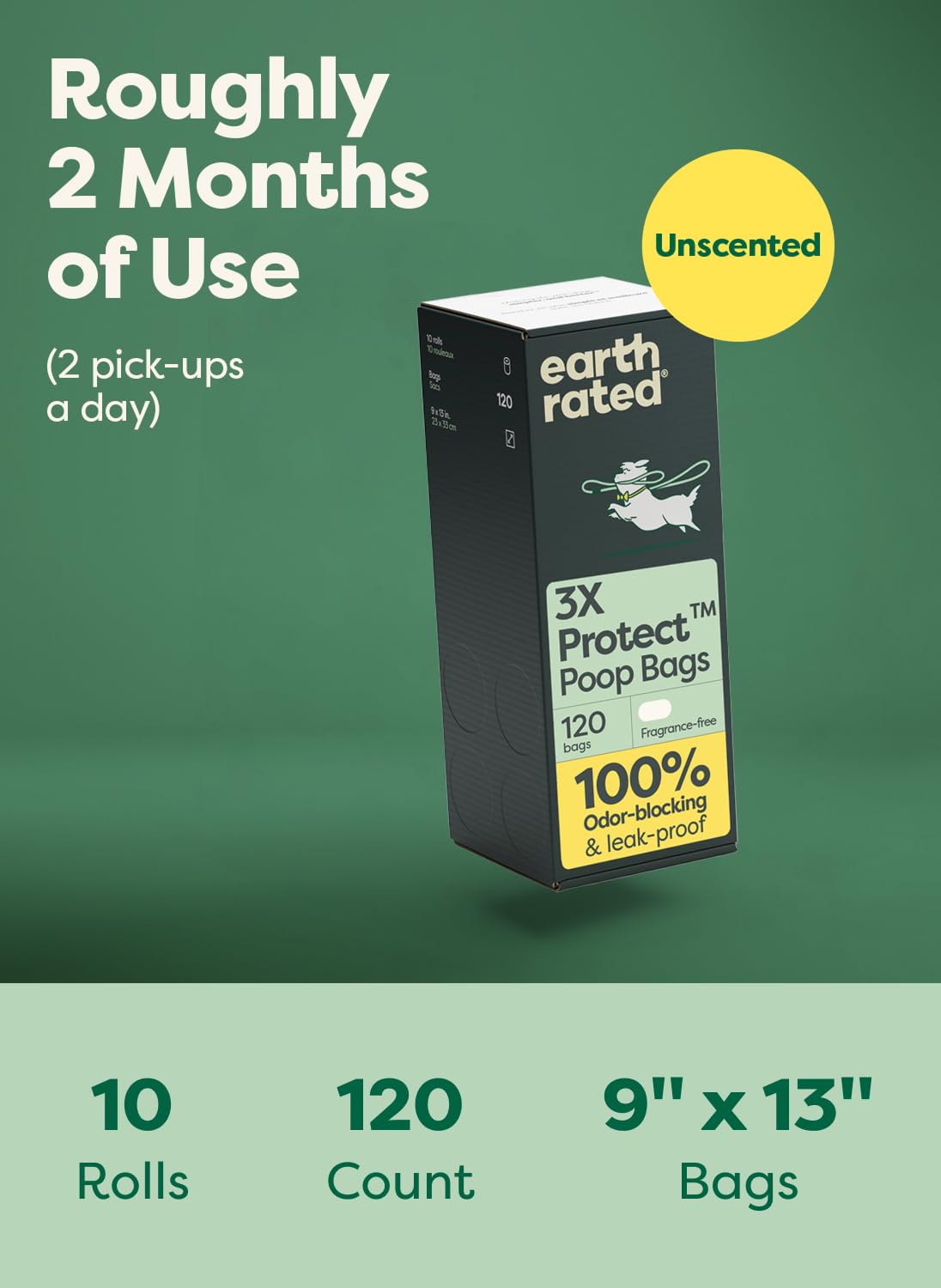 Earth Rated Dog Poo Bags, Guaranteed Leak Proof and Extra Thick Waste Bag Refill Rolls For Dogs, Lavender Scented, 120 Count