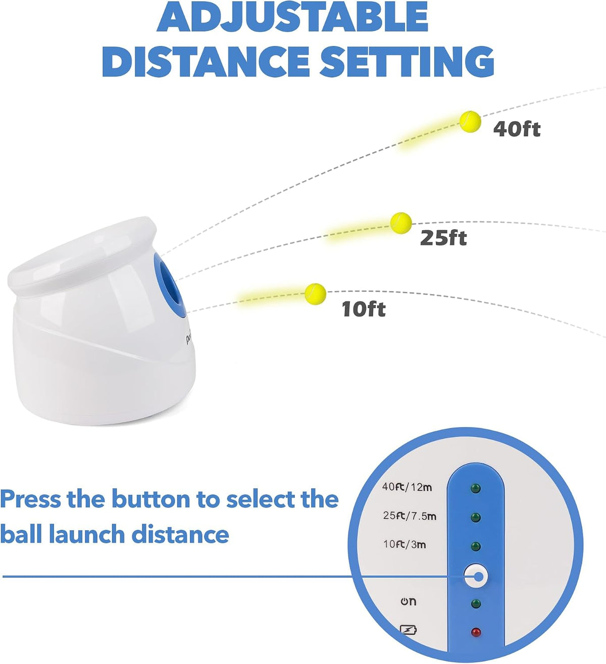 Pet Prime Automatic Dog Ball Launcher for Large Breed, Rechargeable Interactive Ball Thrower Toy with 10-40Ft, Fetch Machine with 6 Durable 2.5" Tennis Balls & Dog Whistle