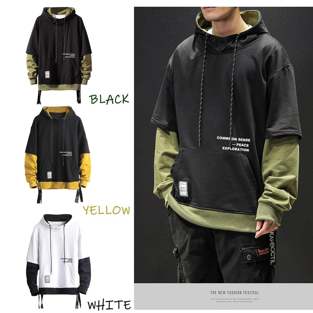 Moshtashio Men's Hoodie Colorblock Pullover Sweatshirt with Design Hip Hop