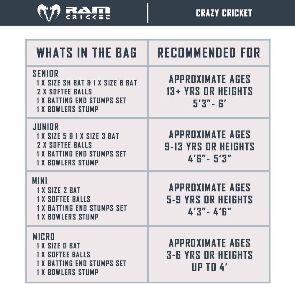 Ram Cricket - Crazy Cricket Set - Age 9 yrs - Adult - Pro balanced design