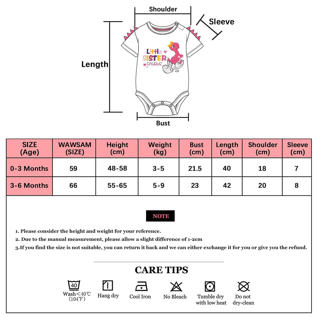 WAWSAM Little Sister Bodysuit Newborn Baby Girls’ Dinosaur Infant Romper Sibling Outfit