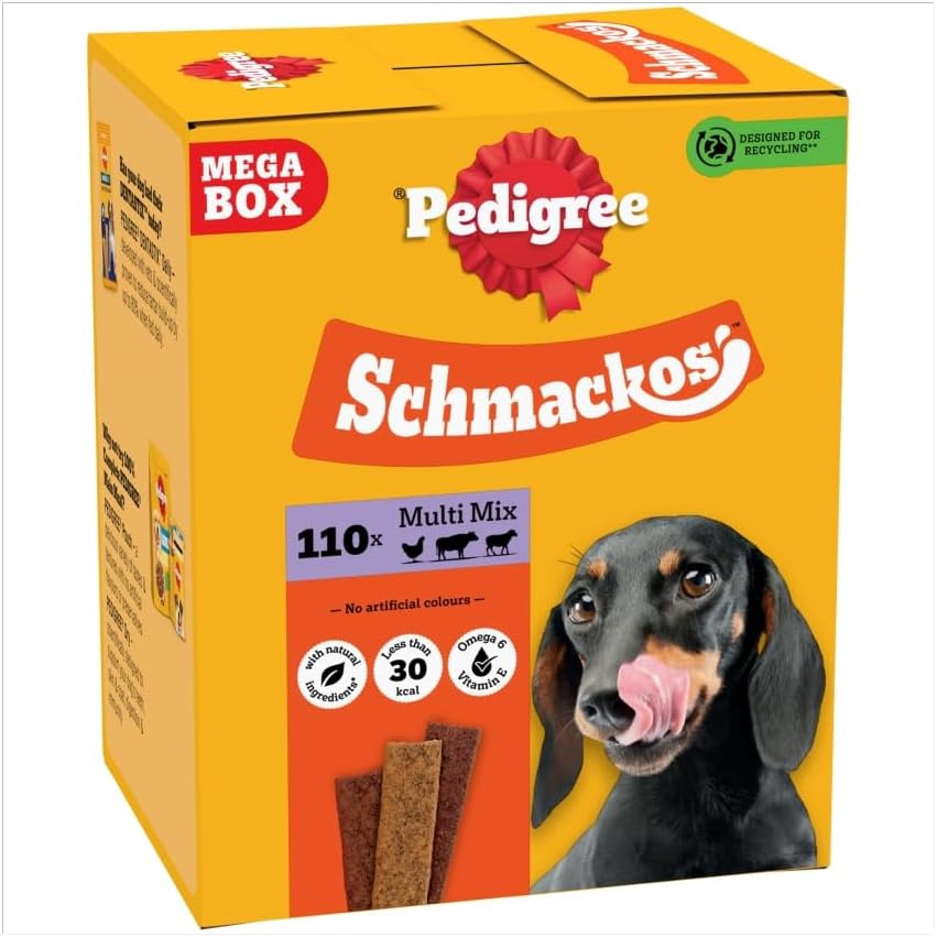 Pedigree Schmackos Mega Pack 110/112 Strips Snacks, Dog Treat Multipack with Beef, Lamb and Poultry Flavours