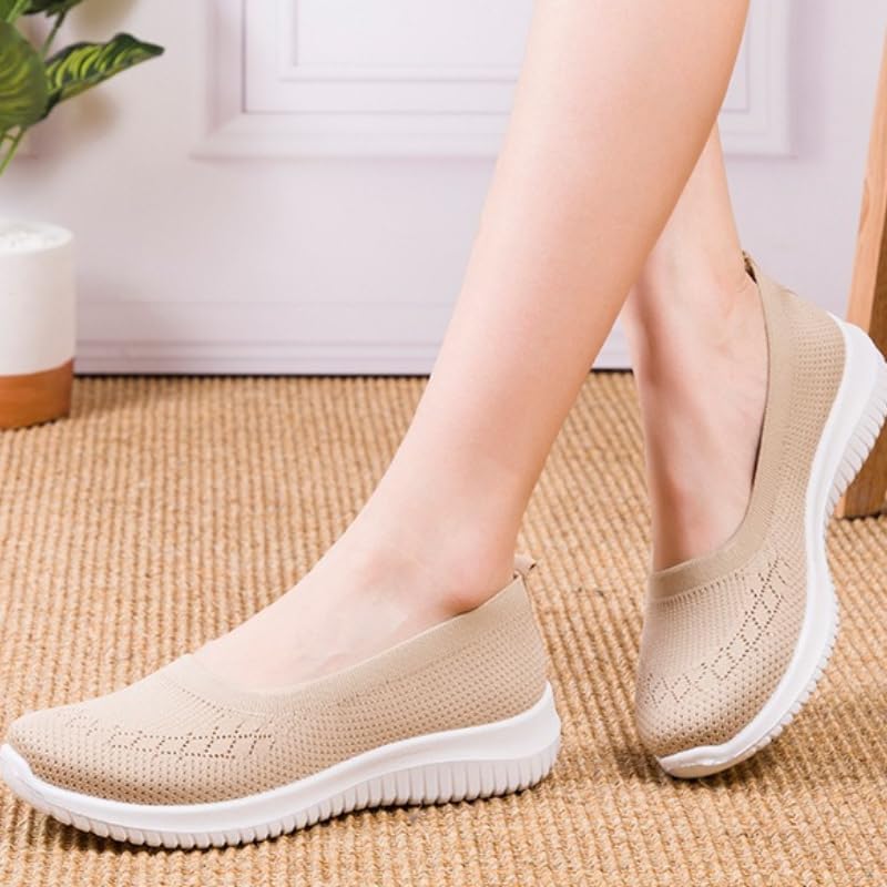 Women's Casual Knitted Sneakers Slip On Breathable Mesh Lightweight Comfort Walking Shoes