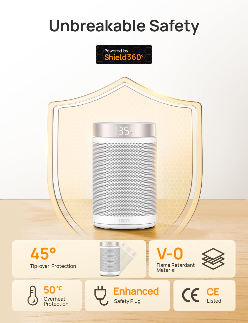 Dreo Electric Heater, 1500W Energy Efficient Space Silent Room Heater, Portable Ceramic Fan Heaters, Thermostat 3 Modes 12H Timer, Overheat & Tip Over Protection, for Bedroom, Atom 316, Silver