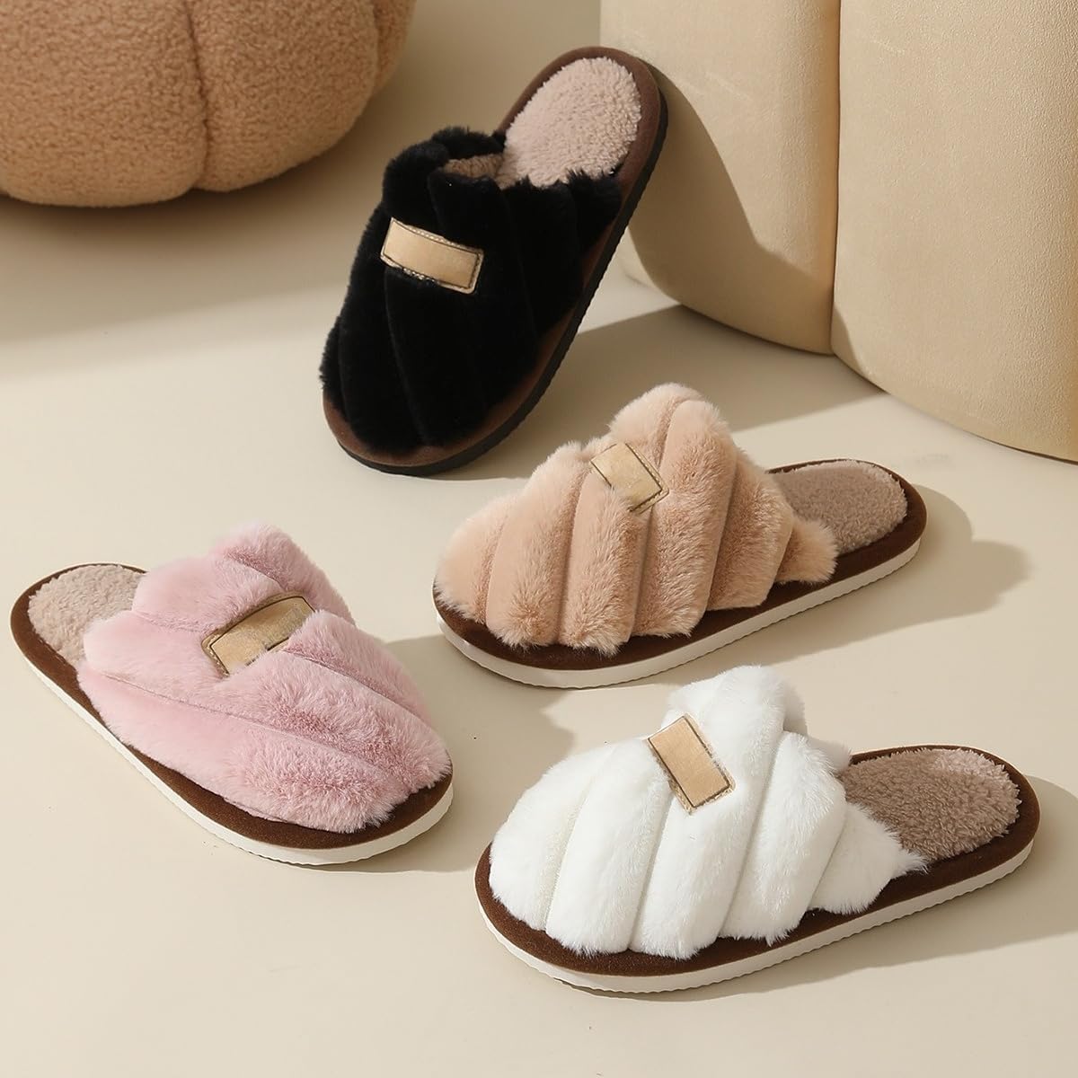 Women's Slippers Plush Warm Indoor Bedroom House Shoes