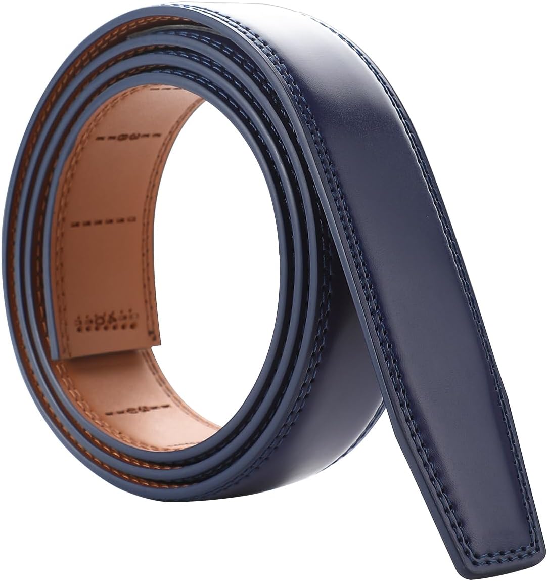 Men's Adjustable Leather Belt Strap & Zinc Alloy Automatic Ratchet Buckle, Customizable for Business Casual & Formal Wear