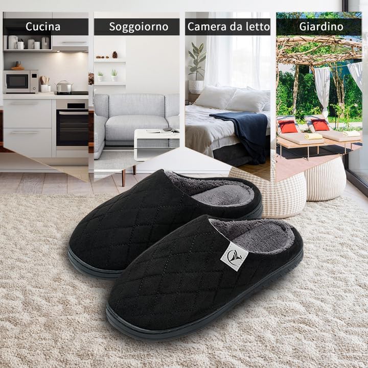 Mens Memory Foam Slippers Knitted Lining Non-Slip Indoor Outdoor Slippers