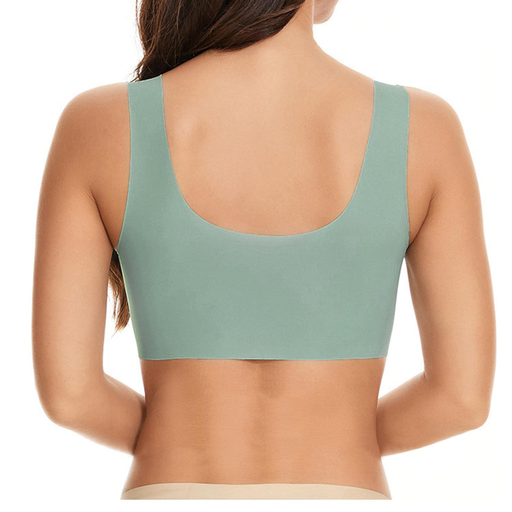 Yinguo Thin Laceless Comfortable Breathability Underwear Large Size Brater Buckle Female Bra V Neck Vest Bralette Wireless Bra Cotton Bra for Women