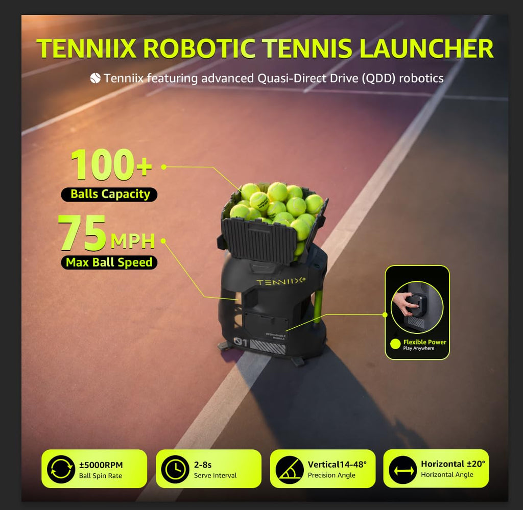 TENNIIX Basic Tennis Ball Machine, 18.7LB Portable Tennis Launcher Robot