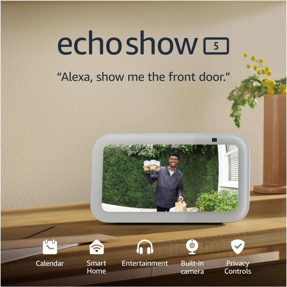 Echo Show 5 (Newest gen), Smart display and alarm clock with clearer sound, Charcoal, with Alexa+ Early Access