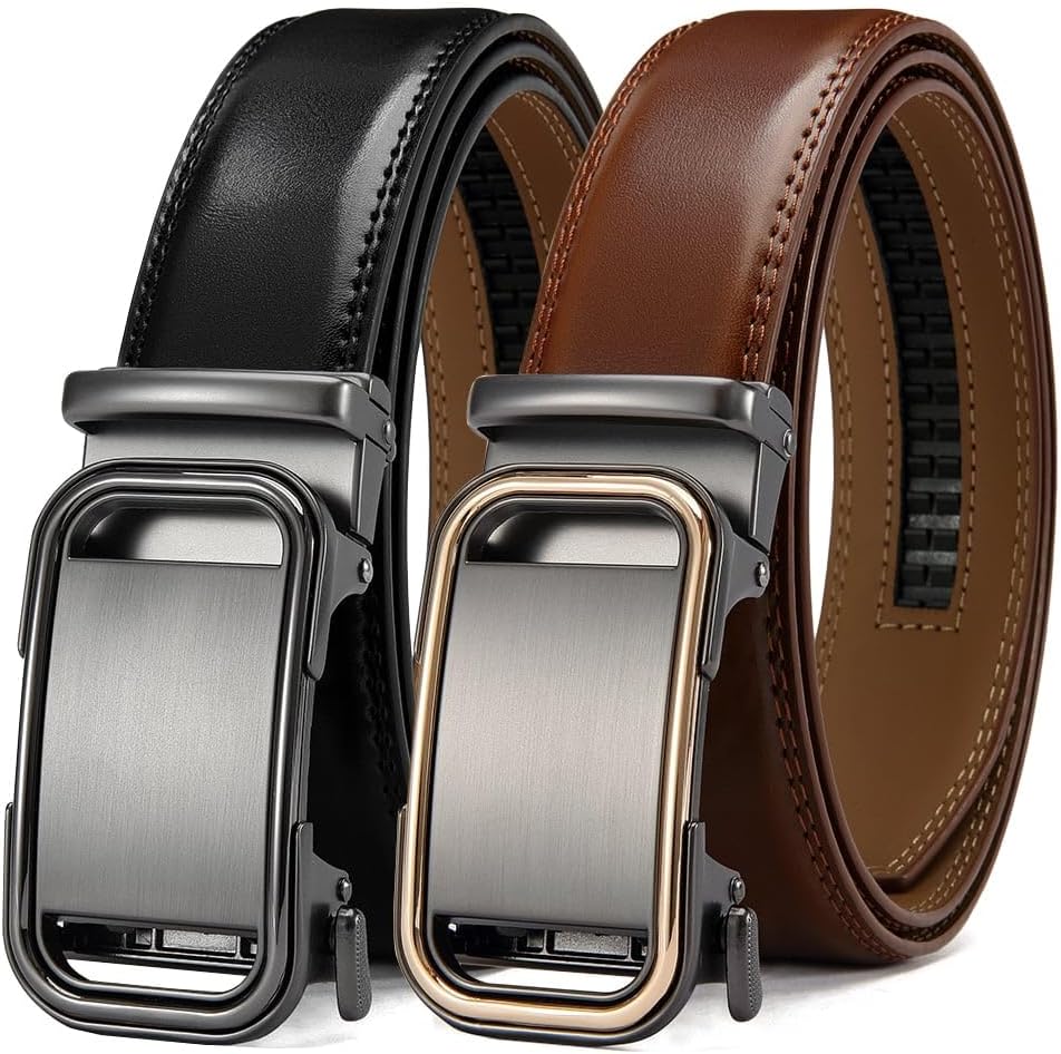 Ratchet Belt for Men - 2 Packs Leather Mens belt For Gift Men Dress and Casual,Trim to Fit