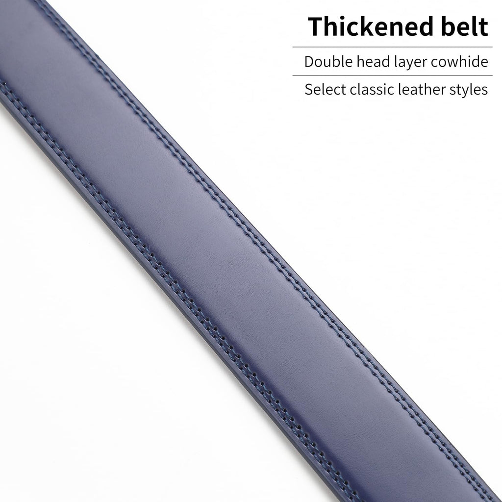 Men's Adjustable Leather Belt Strap & Zinc Alloy Automatic Ratchet Buckle, Customizable for Business Casual & Formal Wear