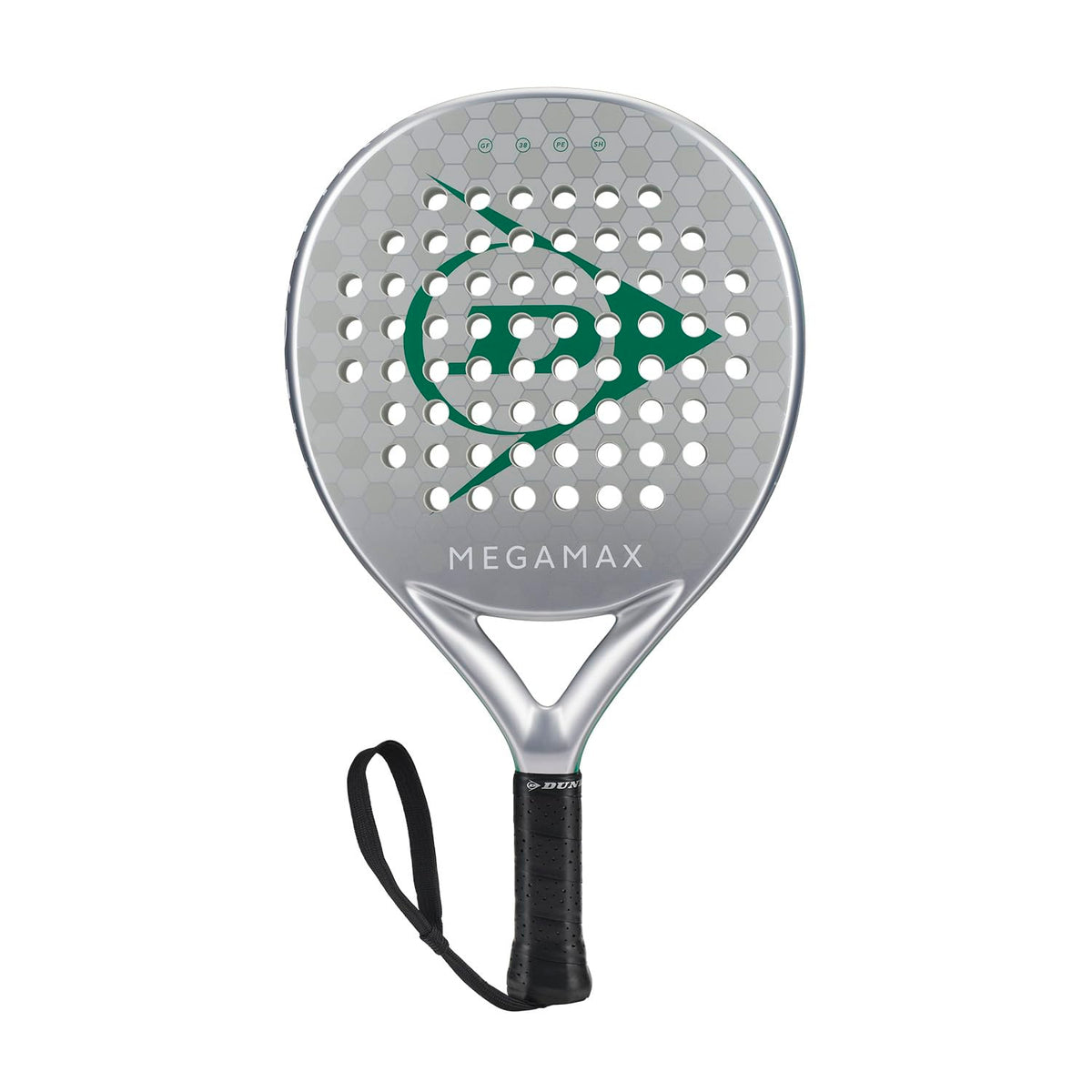 DUNLOP Padel Bat Megamax Silver/Black/Green – Round Shape Graphite Frame – Medium Balance Pro EVA Core – For Beginners