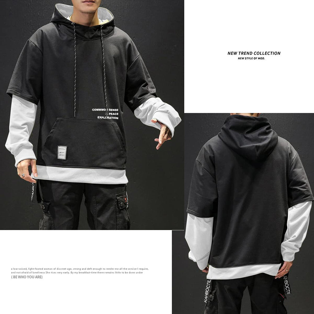 Moshtashio Men's Hoodie Colorblock Pullover Sweatshirt with Design Hip Hop