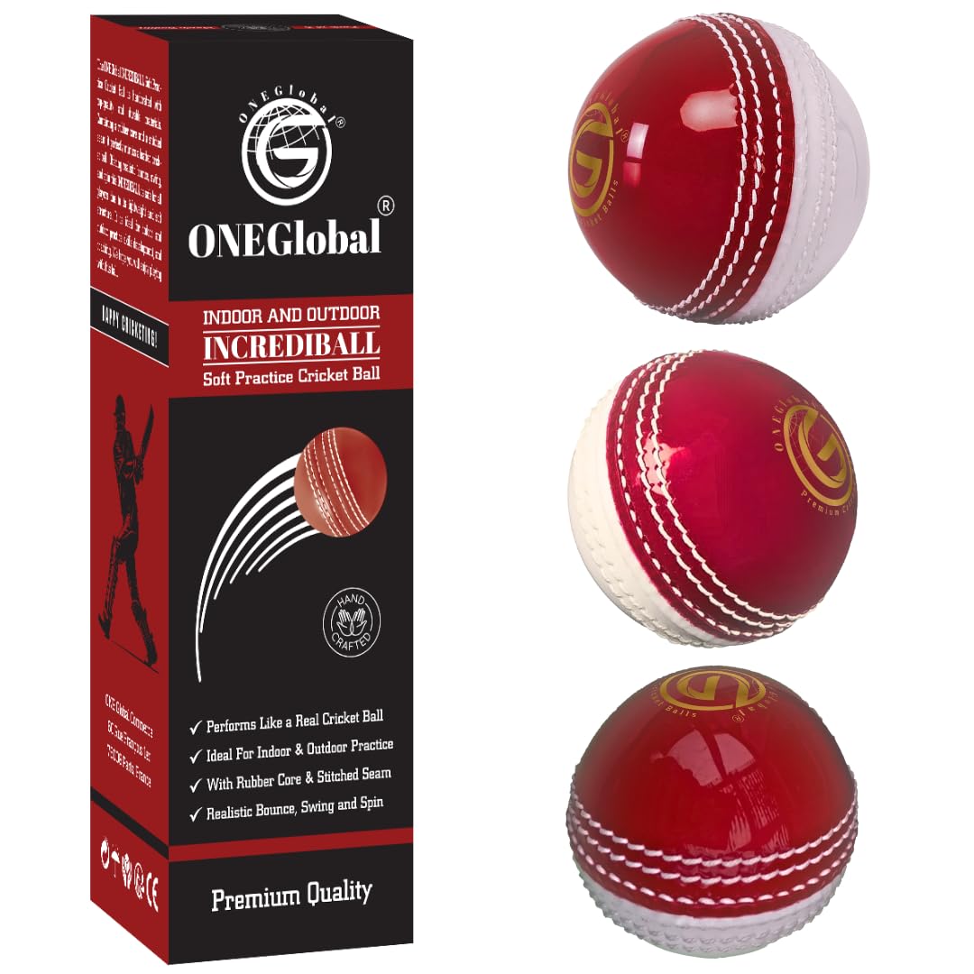 Incrediball Soft Practice Cricket Ball | Outdoor & Indoor Rubber Cricket Ball With Core & Stitched Seam | For Practice, Training & Family Fun | Senior & Junior Size