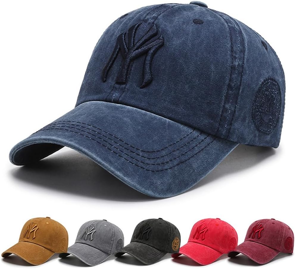 Vintage Washed Cotton Baseball Cap for Women Men - Distressed Dad Hat with Adjustable Strap Unisex Black Low Profile Casual Cap