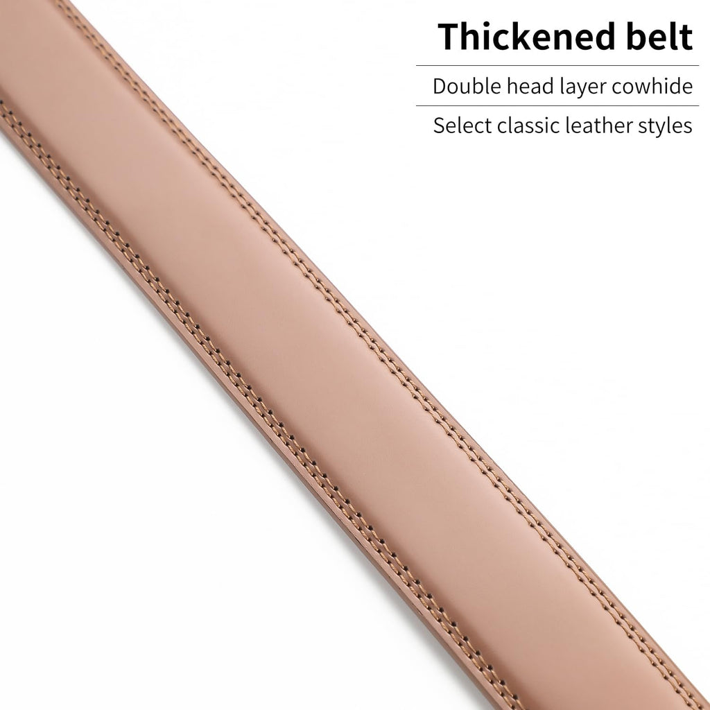 Men's Adjustable Leather Belt Strap & Zinc Alloy Automatic Ratchet Buckle, Customizable for Business Casual & Formal Wear