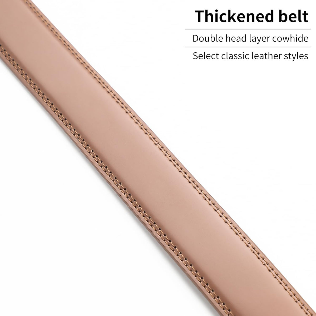 Men's Adjustable Leather Belt Strap & Zinc Alloy Automatic Ratchet Buckle, Customizable for Business Casual & Formal Wear