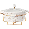 Porcelain Serving Tureen 2500ml Casserole Dish Glass Lid Rack Buffet Chafing Set