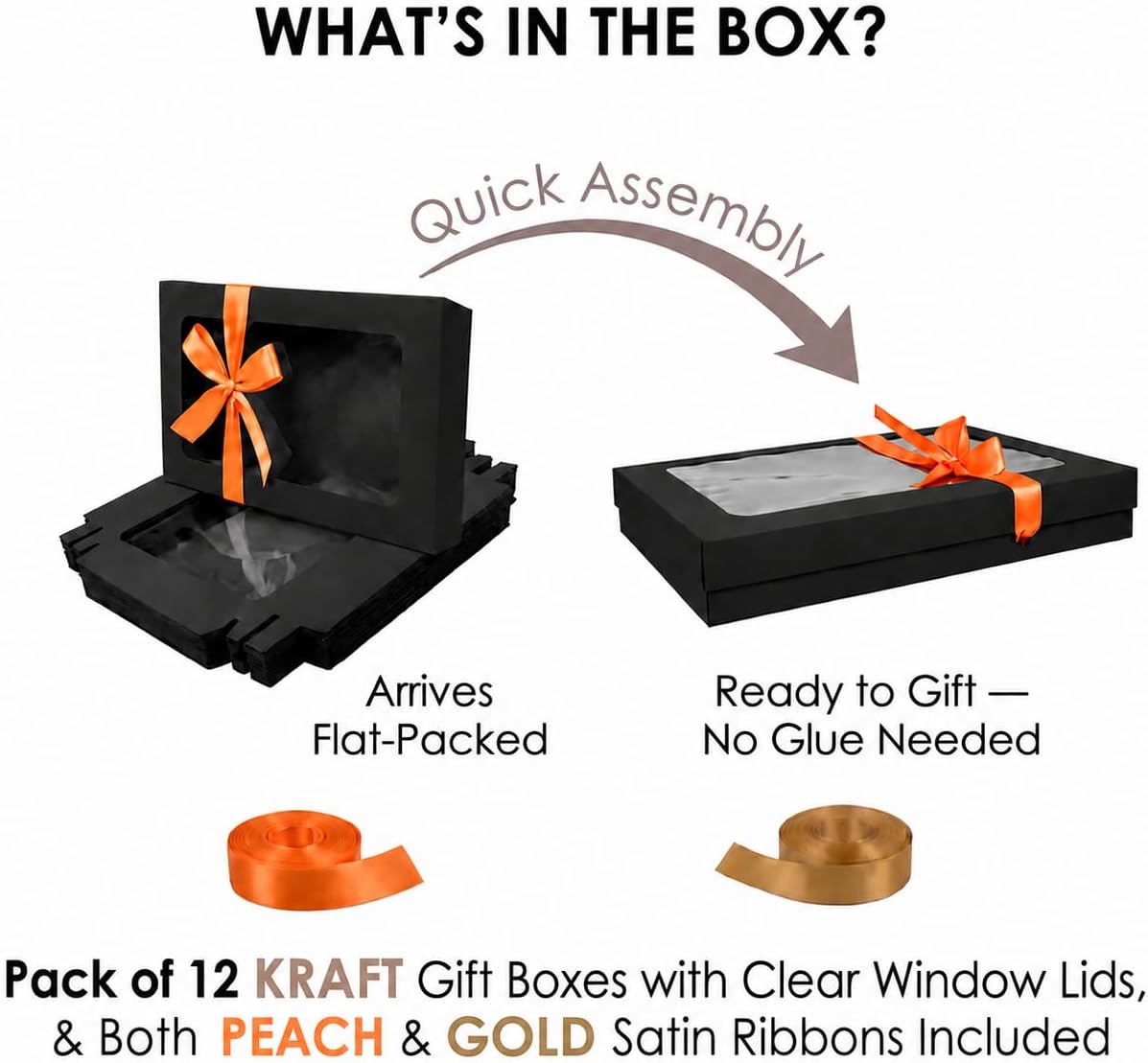 Gift Boxes 12 Pack Black Clear Window 29.5x22x4.5cm Present Boxes Emartbuy