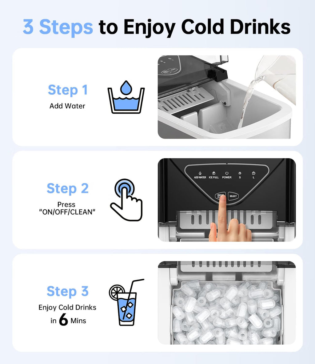 Ice Maker Machine 15KG/24H 6 Min Fast Ice 2L Water Tank Countertop WIE Portable