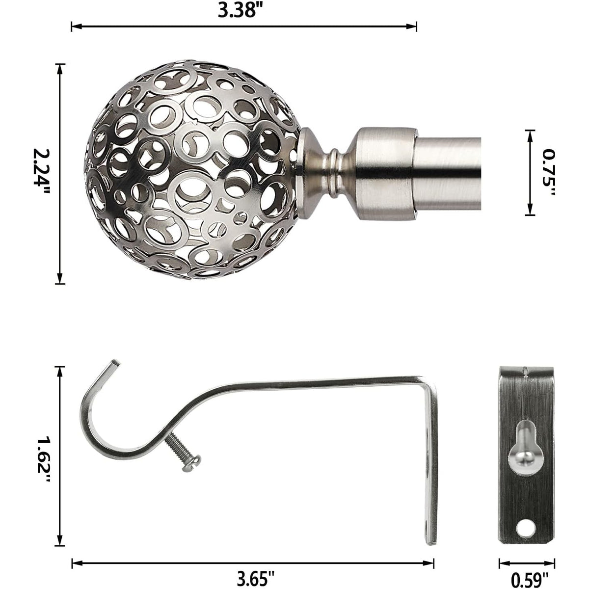Extendable Curtain Pole 70-120cm Satin Nickel Globe Finials Short Window