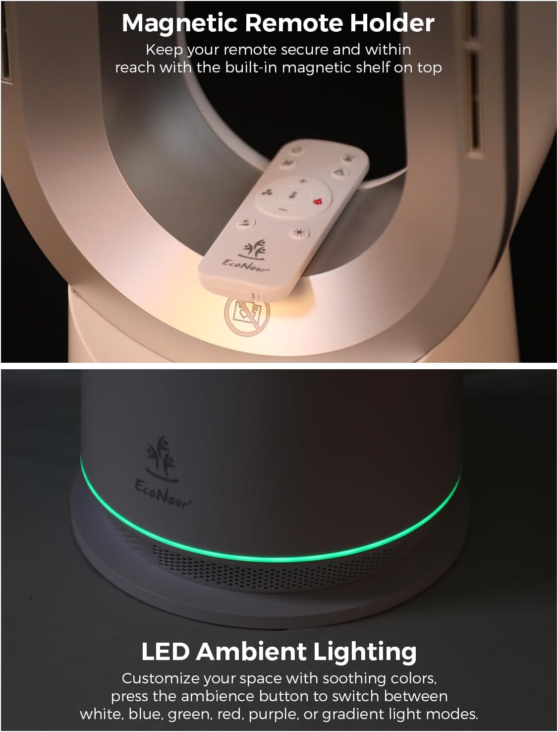 Bladeless Tower Fan Heater Cooler 2 in 1 Remote Alexa Smart Control EcoNour Home