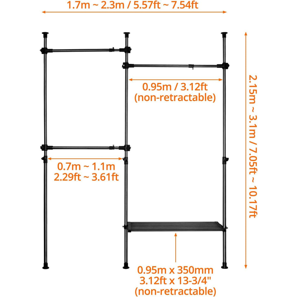 Heavy Duty Clothes Rail Storage System 50kg Garment Rack Open Wardrobe QWORK