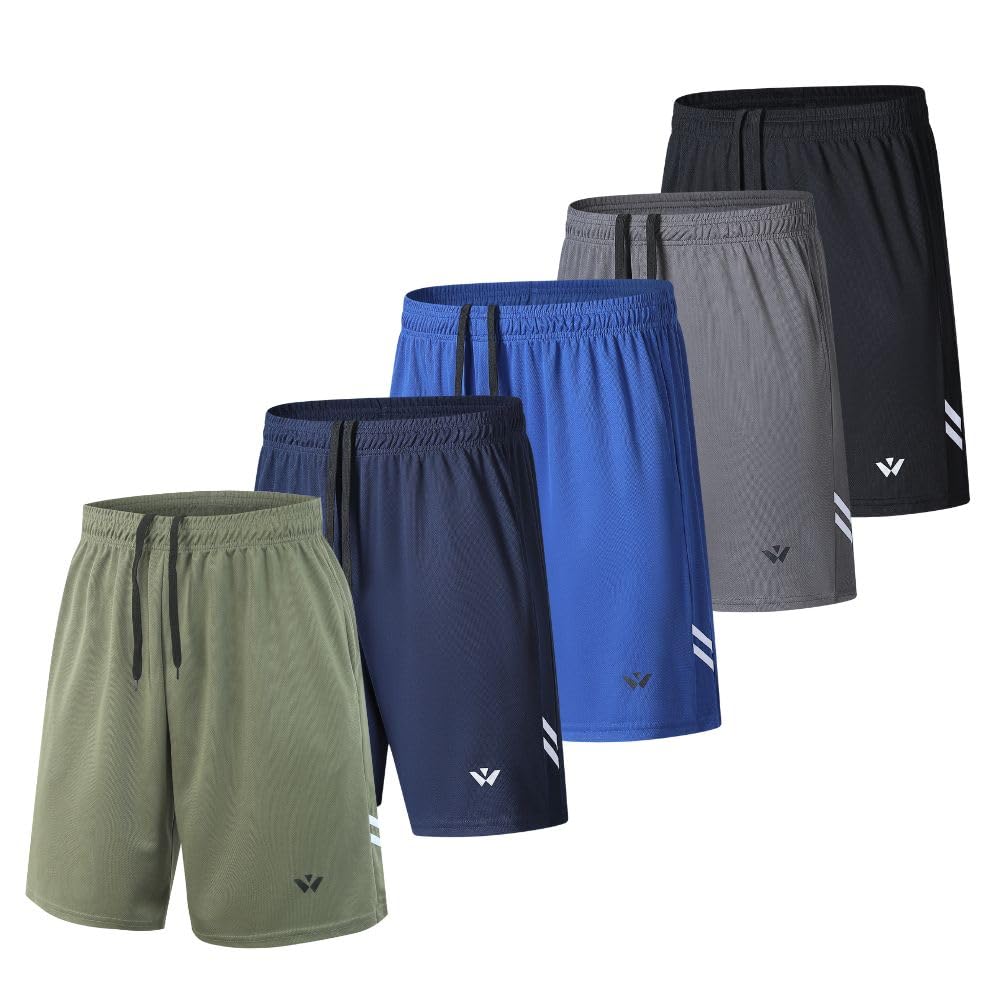 5 Pack Mens Sports Shorts Men's Athletic Shorts with Pockets and Elastic Waistband, Quick Dry Workout Shorts for Men Running Trousers