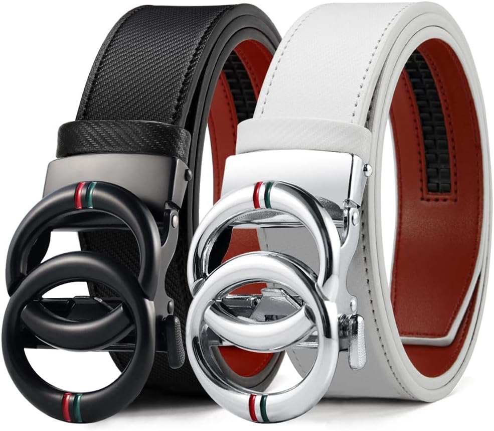 Ratchet Belt for Men - 2 Packs Leather Mens belt For Gift Men Dress and Casual,Trim to Fit