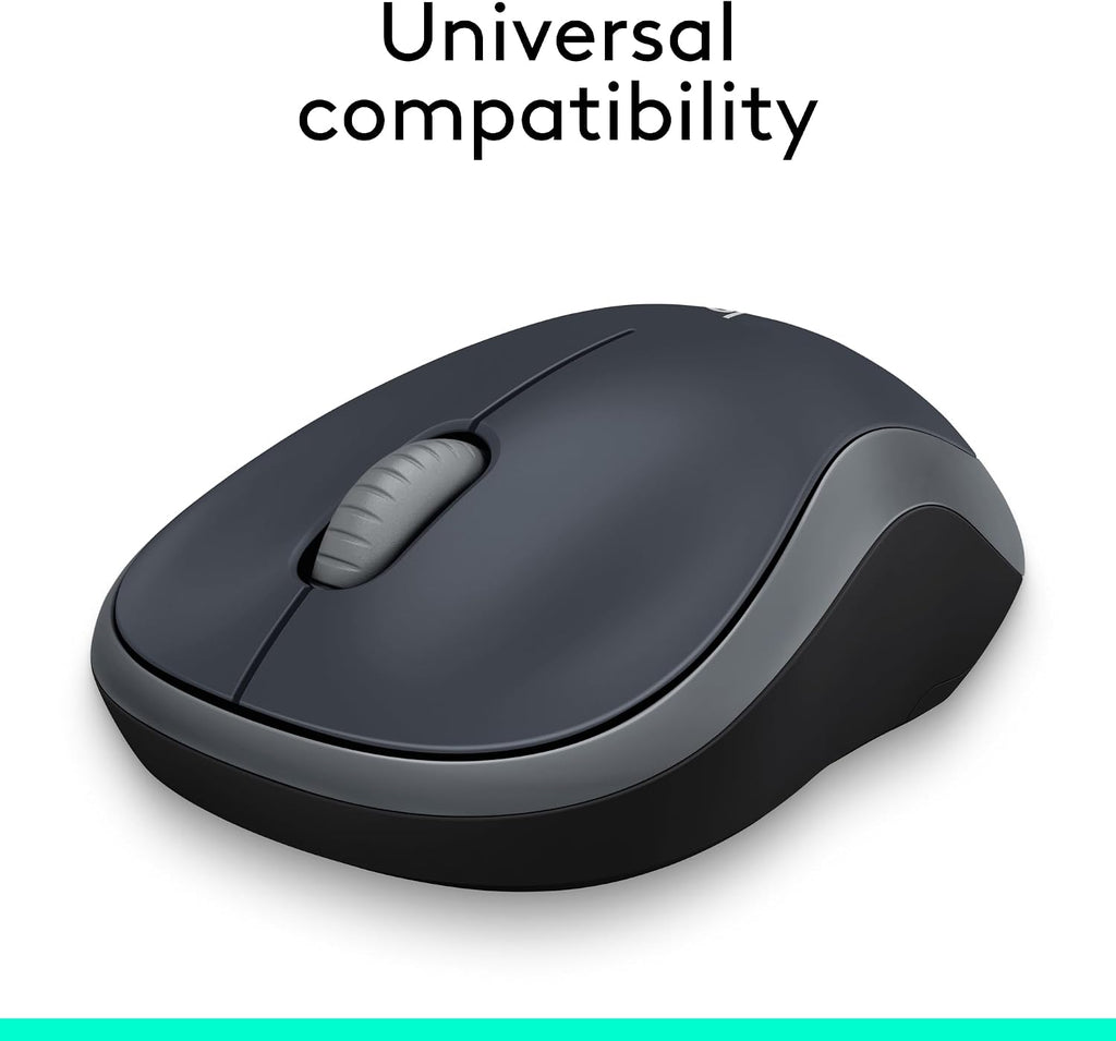 Logitech M185 Wireless Mouse, 2.4GHz with USB Mini Receiver, 12-Month Battery Life, 1000 DPI Optical Tracking, Ambidextrous, Compatible with PC, Mac, Laptop - Grey