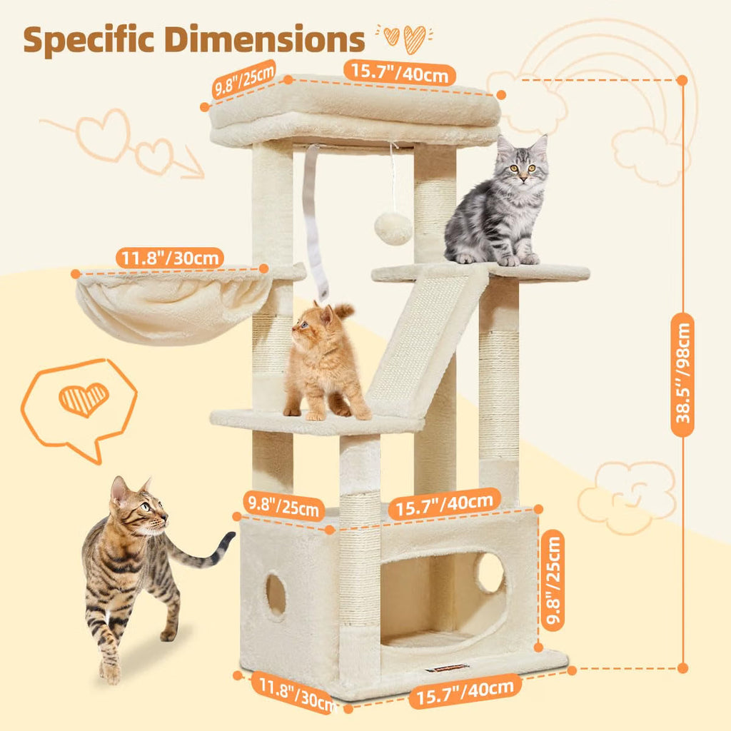 Cat Tree 98cm Small Cat Tower Scratching Climbing Activity Centre Taoqimiao Indoor