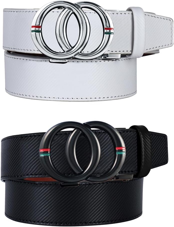 Ratchet Belt for Men - 2 Packs Leather Mens belt For Gift Men Dress and Casual,Trim to Fit