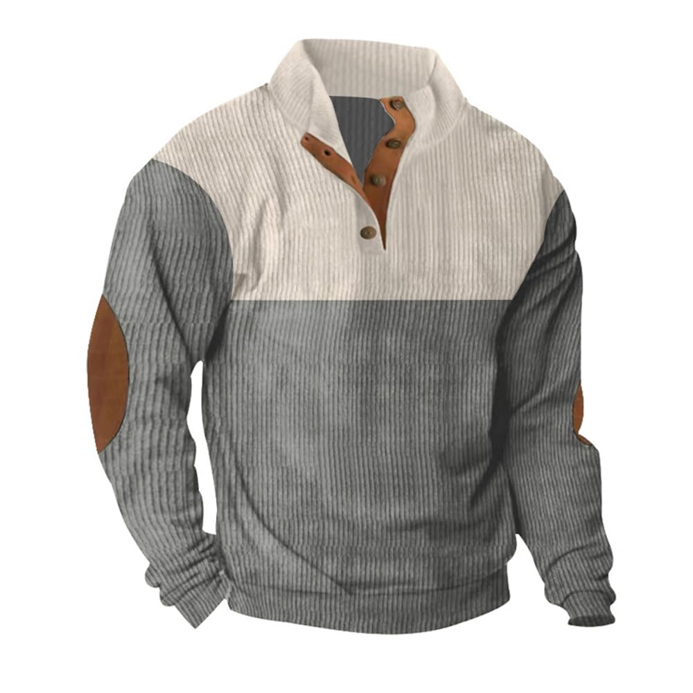 Men's Colorblock and Ribbed Knit Sweater, Button Up Casual Pullover, Long Sleeve Top for Men