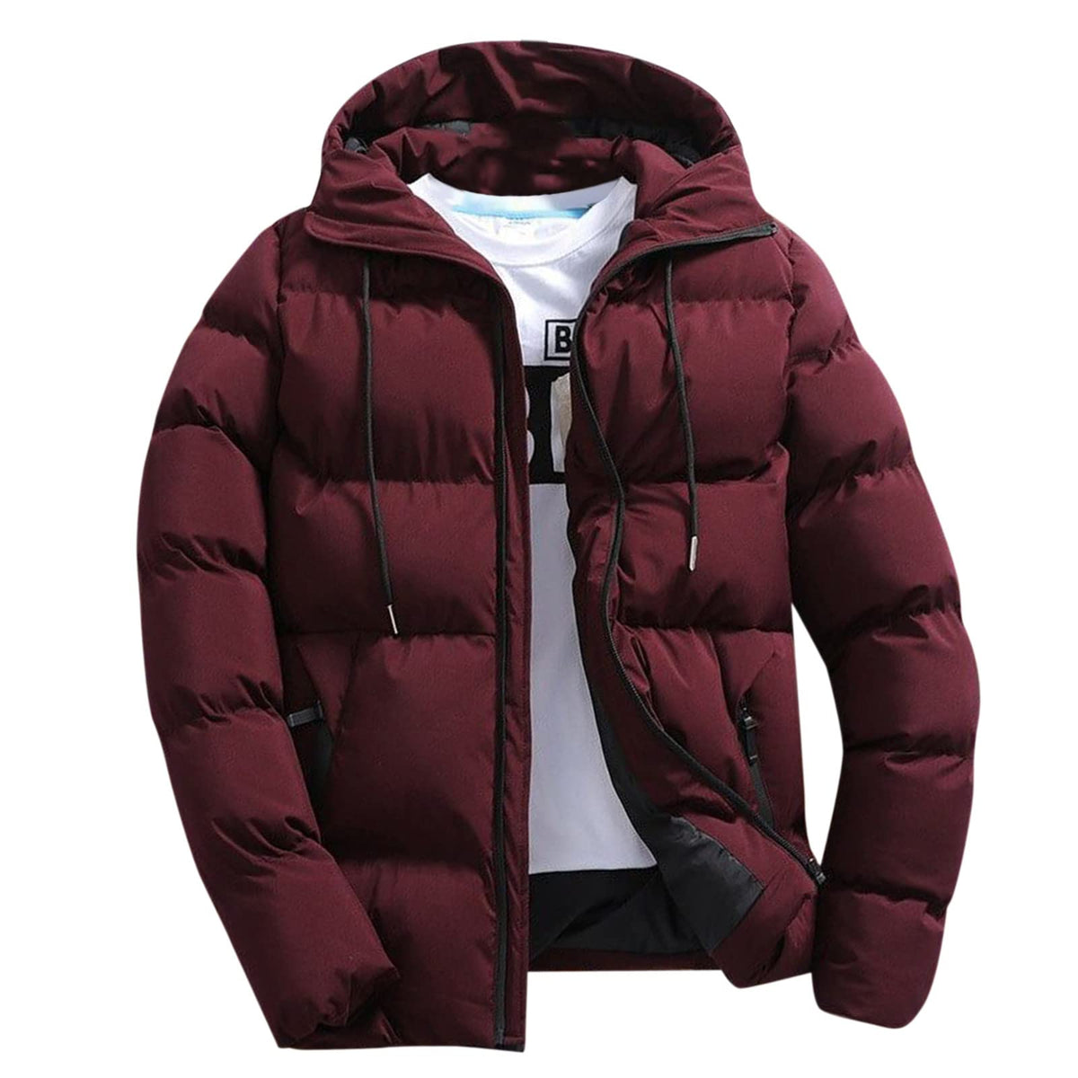 Winter Jackets for Men UK 2026 Thermal Warm Waterproof Zip Up Cargo Puffer Coats Outwear with Hood Cargo Fleece Jacket With Pockets Casual Pullover Work Plain Comfortable Sweatshirts