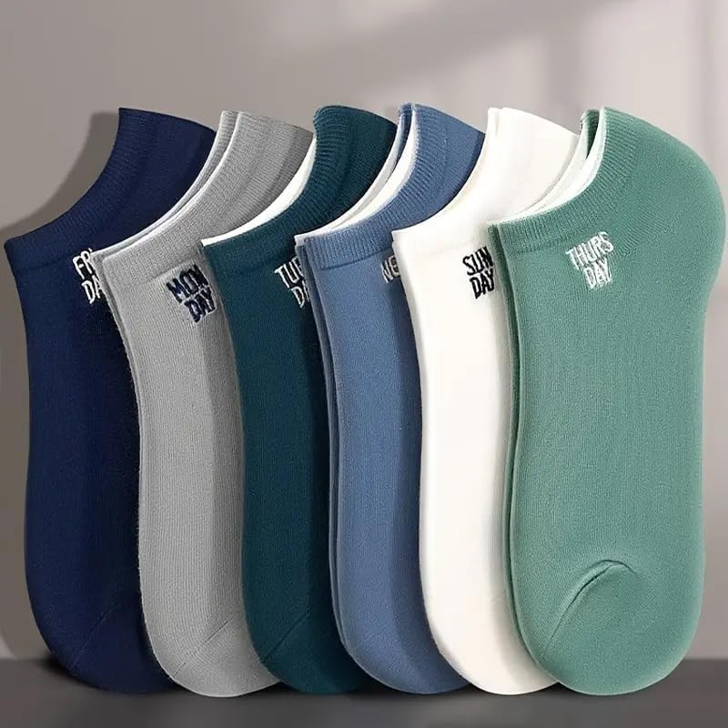 7 Pack Ankle Socks Men No Show Socks Breathable Invisible Thin Low Cut Ankle Sock Cotton Mixed Colors Letter Print Design