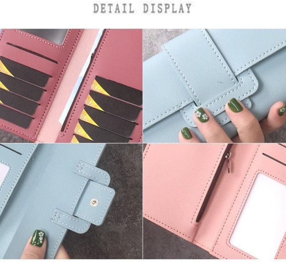 Coin Purse Large Capacity PU Long Wallet Luxury Solid Color Money Bag Women (Green)