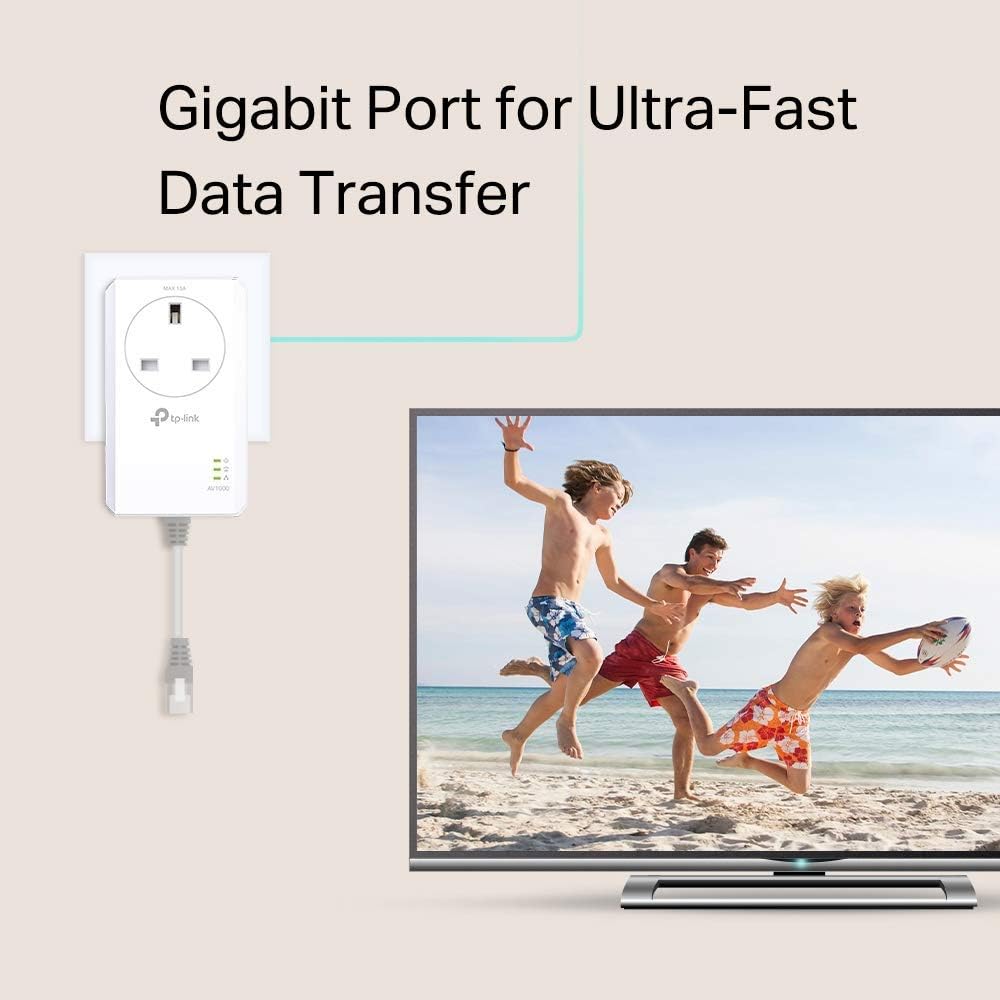 TP-Link TL-PA7017P KIT 1-Port Gigabit Passthrough Powerline Starter Kit, Data transfer speed Up To 1000 Mbps, Ideal for HD/3D/4K video streaming UK Plug (Renewed)