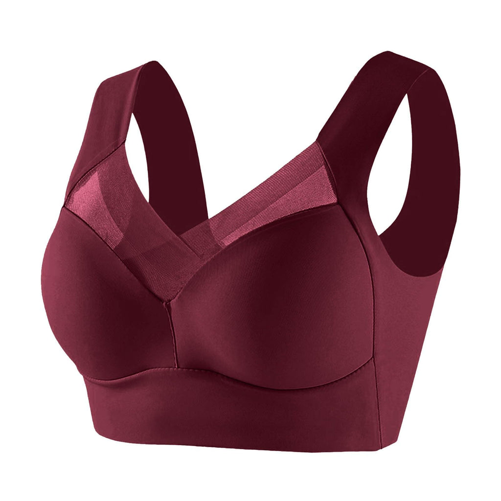 Yinguo Thin Laceless Comfortable Breathability Underwear Large Size Brater Buckle Female Bra V Neck Vest Bralette Wireless Bra Cotton Bra for Women