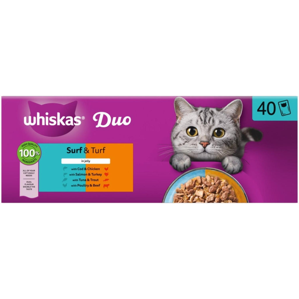 WHISKAS DUO Adult Wet Cat Food in Jelly 40x85g Surf & Turf