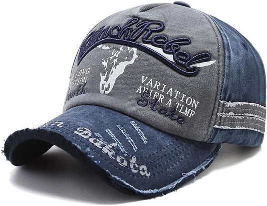 1 PCS Vintage Patchwork Letter Embroidered Baseball Cap-Denim Folded Rim Washed Sun Hat Adjustable Unisex