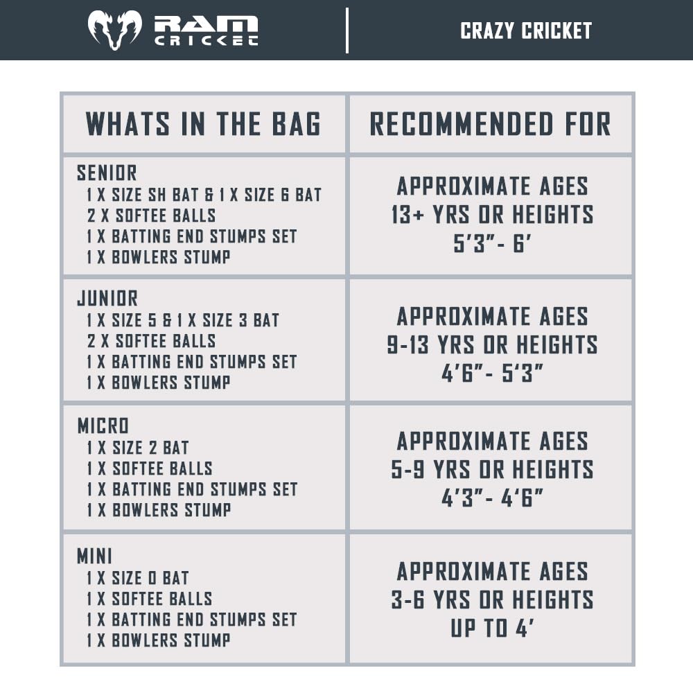 Ram Cricket - Crazy Cricket Set - Age 9 yrs - Adult - Pro balanced design