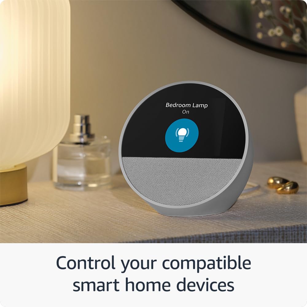 Echo Spot (newest gen), Smart alarm clock with vibrant sound, Black, with Alexa+ Early Access